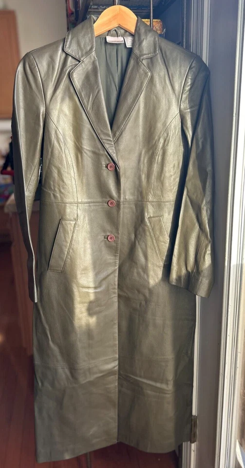 Gabardina de cuero Newport News larga midi retro Mob Y2K de colección años 90 para mujer talla P Foto 1 de 4