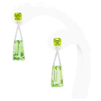 20.69CT Simulated Genuine Intense Green Peridot & White Sapphire Dangle Earrings - Image 1 of 4