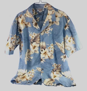 Vintage Pacific Legend Hawaiian Shirt Men 1XL XL Blue Ivory Brown Button Up USA - Picture 1 of 3