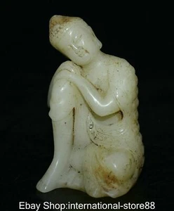 5.2" Old Chinese White Jade Carved Shakyamuni Amitabha Buddha Sculpture - Picture 1 of 10