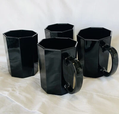 Juego de 4 tazas de café vintage Arcoroc Francia octágono de vidrio negro OCTIME Foto 1 de 4
