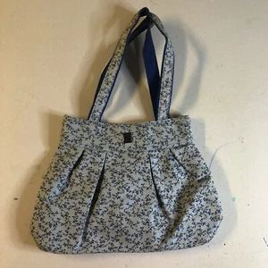 Longaberger Womans Shoulder Bag S Blue Floral Pleated W 13.5 in H 9 in - Picture 1 of 10