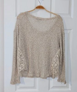 Charlotte Russe Women L Sweater Ivory Long Sleeve Open Knit Crochet Sides - Picture 1 of 8