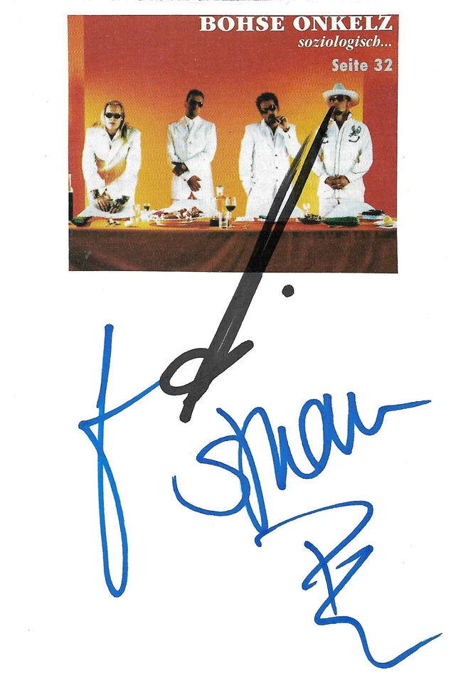 Böhse Onkelz Autogramme signed 10x15 cm Karteikarte mit Magazinbild - Bild 1 von 1