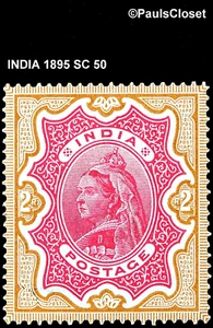 INDIA 1895 SC 50 QUEEN VICTORIA 2r YELLOW BROWN & ROSE MVLH F/VF - Picture 1 of 2