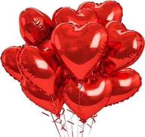 10 Globos De Corazones Rojos foil Para Aniversario Fiesta 18 Pulgadas Metalicos - Picture 1 of 7