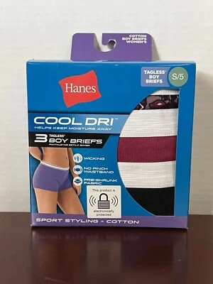Bragas Hanes Cool-Dri Boy para mujer multicolor talla pequeña 3 pares nuevas con etiquetas Foto 1 de 2