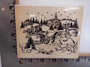 EMBOSSING ARTS 786-JJ SLEIGH RIDE WINTER CHURCH CHRISTMAS RUBBER STAMP EUC L4559 - Picture 1 of 2