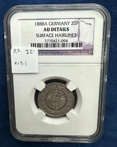 1888-A AU with details Germany 20 pfennig in NGC holder - Picture 1 of 3