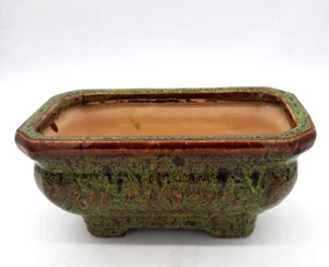 Maceta vintage Haeger cerámica verde marrón salpicada 9,5" esmaltada 4 patas - Imagen 1 de 8