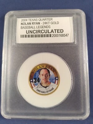 NOLAN RYAN 24k gold 2004 Texas State quarter 1999 HOF uncirculated in holder - Image 1 of 2