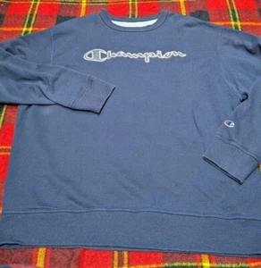 Champion Sweater Mens Navy Blue Spell Out Embroidered Pullover Sweatshirt Sz XL - Picture 1 of 4