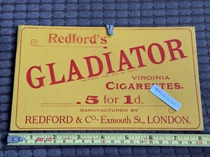 Vintage Redford's Gladiator Virginia Cigarettes Shop Display Card 1910s Perfect - Picture 1 of 3