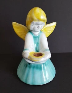 Alter Keramikengel als Kerzenhalter handgemalt vermutlich Skandinavien um 1960 - Bild 1 von 1