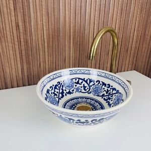Ceramic Sink For Bathroom Handmade Moroccan Sink, Blue Ceramic Top Sink Basin