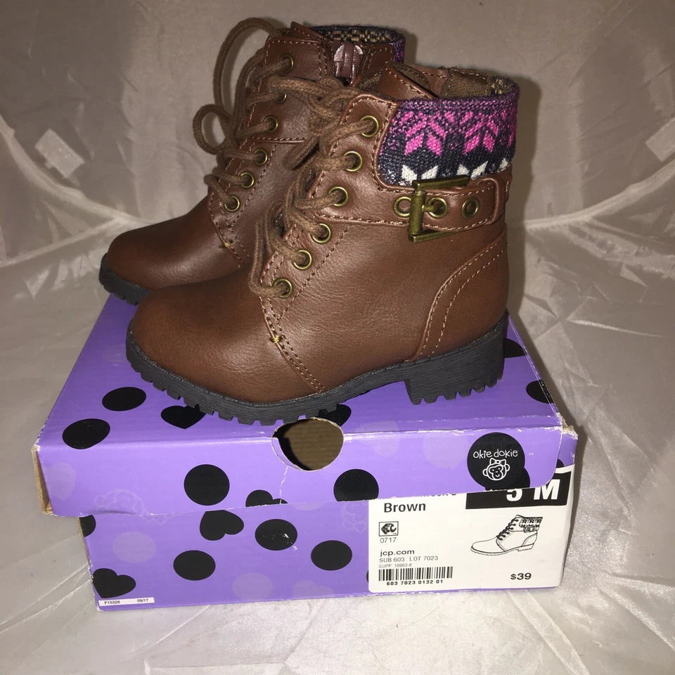Okie Dokie Lil Lawson Niñas Marrón Botines Talla 5 Niño Nuevo Con Caja Foto 1 de 4