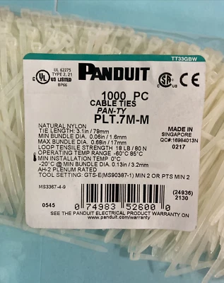Panduit (1000 unidades) PLT.7M-M, bridas de cable 3,1, 18 lb de resistencia Foto 1 de 4