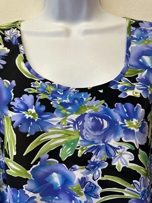 Blusa para mujer Joanna Plus 2X vintage azul floral sin mangas Top Shell poliéster Foto 1 de 4