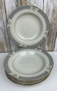 MIKASA Lexington China L2808 Entree Bowl Plates White Blue Floral Set of 7 - Picture 1 of 6