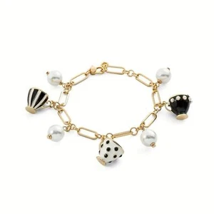 Alice in Wonderland Mad Hatter Tea Party Gold black and white bracelet - Picture 1 of 4