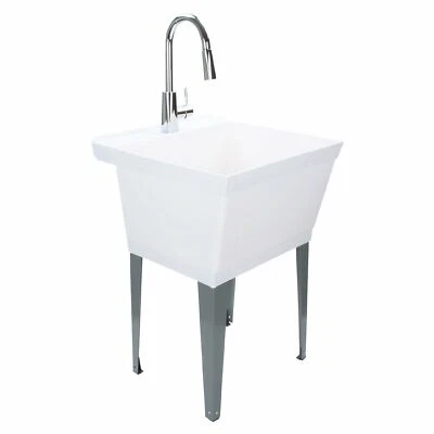 Fregadero utilitario Tehila con acabado cromado de arco alto grifo extraíble 19 galones - blanco Foto 1 de 4