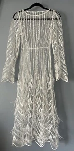 White Dress Embroidered XS Wedding Feathers - Picture 1 of 10