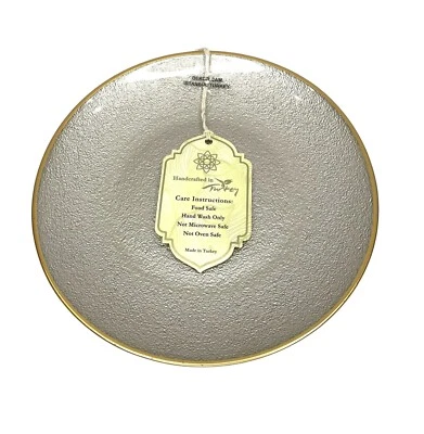 Turkish Glass 5 Salad Plates Set Platinum Gold Texture Gold Rim 8.25" NWT - Image 1 of 4