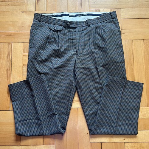 Pantalone uomo Burberrys vintage lana vergine Trevira a quadri verde Germania Ovest W38