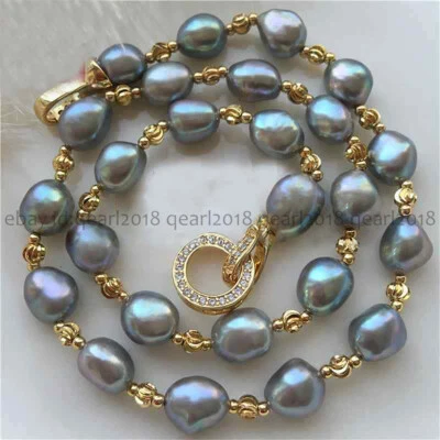 Collar de perlas gris plata cultivada de agua dulce barroco natural de 7-10 mm 14-36"" Foto 1 de 4