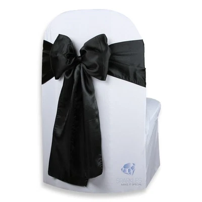 150 pcs Satin Chair Cover Bow Sash 108"x8" - Black - Wedding Party Banquet kj - Image 1 of 4