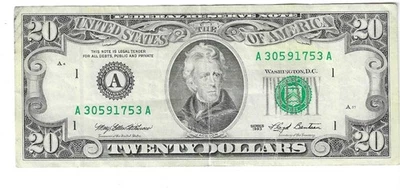 1993 $20 Boston Federal Reserve Note LOT 75 - Image 1 of 2