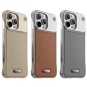 Coque Housse iPhone 11 12 13 14 15 16 Cuir Metal Case Wireless Charging Cover - Photo 1 sur 11
