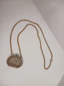 Jeweled Mini Bag Crossbody Kiss Lock Gold Tone Purse Necklace - Picture 1 of 10