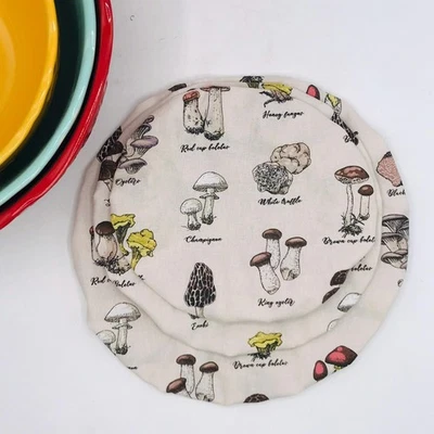 Cotton Bowl Cover For Sourdough, 3 Size Set, Reusable, Washable Neutral Mushroom - Image 1 of 4
