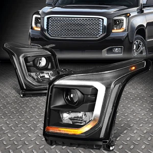 [LED DRL SIGNAL]FOR 15-20 GMC YUKON XL BLACK/CLEAR PROJECTOR HEADLIGHT LAMPS - Picture 1 of 12