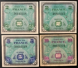 1944 FRANCE MILITARY PAPER MONEY - FRANC BANKNOTES (LOT OF 4)! - Picture 1 of 2