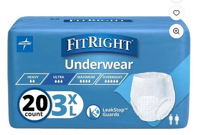 Ropa interior FitRight para incontinencia en adultos absorción pesada 3X-grande (20 unidades) Foto 1 de 2
