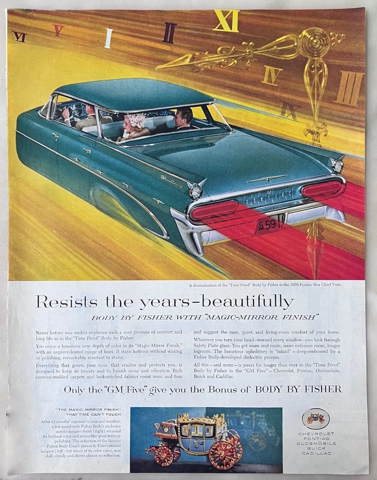 1959 magazine ad for Pontiac, Body by Fisher - Resists years, Star Chief - Image 1 of 1