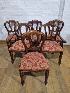 Antique style set of 6 carved balloon back kitchen / dining chairs - Picture 1 of 23