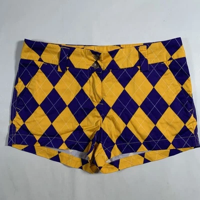 Pantalones Cortos de Golf Loudmouth para Mujer Talla 4 Púrpura Amarillo Argyle College Tema LSU Foto 1 de 4