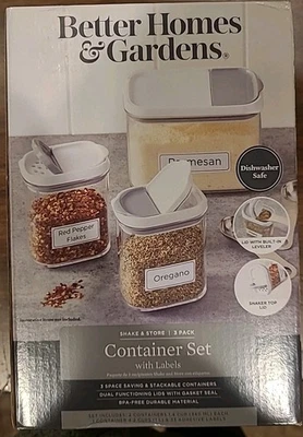 Better Homes & Gardens Shake & Store 3 etiquetas transparentes para contenedores de especias de almacenamiento  Foto 1 de 4