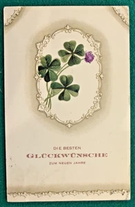 German Postcard, Good luck New Year, four leaf clovers, posted 1931, embossed - Picture 1 of 2