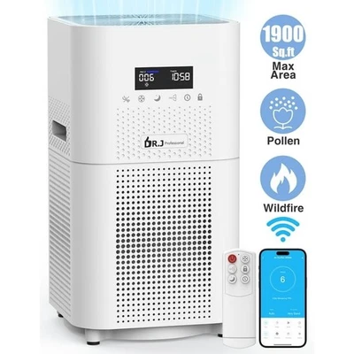 DR. J Professional AP402 HEPA 1900ft Smart WiFi Air Purifiers, White