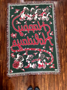 Vintage Disney Mickey Mouse Santa Happy Holidays Throw Blanket Afghan 70x50 in. - Picture 1 of 2