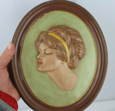 Vintage Duncan Ceramic 1975  Erma Gilliland Duncan Wall Art Hand Painted 3D Face Cover