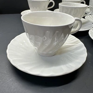 Set  of 6 Vintage Sheffield Bone White China Swirl Coffee/Tea Cups & Saucers - Picture 1 of 6