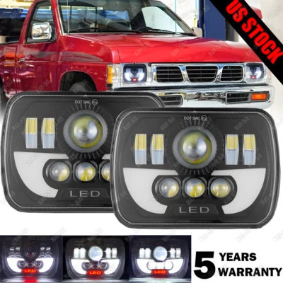 Pair 7x6" 5x7" LED Headlight DRL Hi/Lo Beam For Nissan Pickup Hardbody 240SX D21 - Image 1 of 4