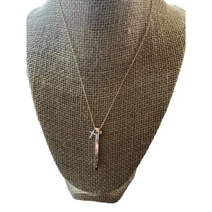 New Directions Gold Tone Necklace Faith Bar Silver Tone Cross Rhinestone 21" New - Picture 1 of 4