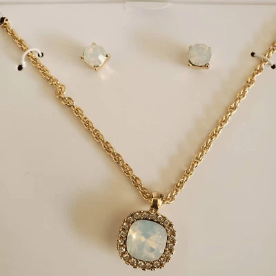 Charter Club Faux Opal Necklace and Stud Earrings Box Set Gold Tone NWT Gift - Image 1 of 4
