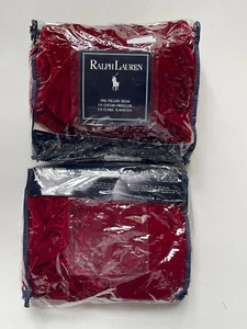 NEW! RARE ~Pair RALPH Lauren *CAMDEN Velvet RED KING Pillow Shams NIP RUFFLED! - Picture 1 of 15